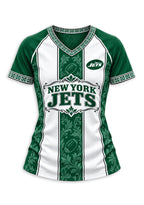 Women's New York Jets Floral Baroque Striped V-Neck T-Shirt