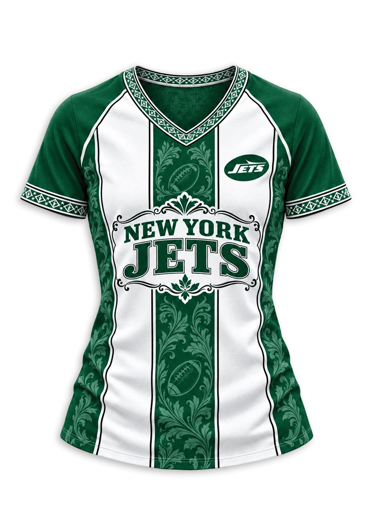 Women's New York Jets Floral Baroque Striped V-Neck T-Shirt