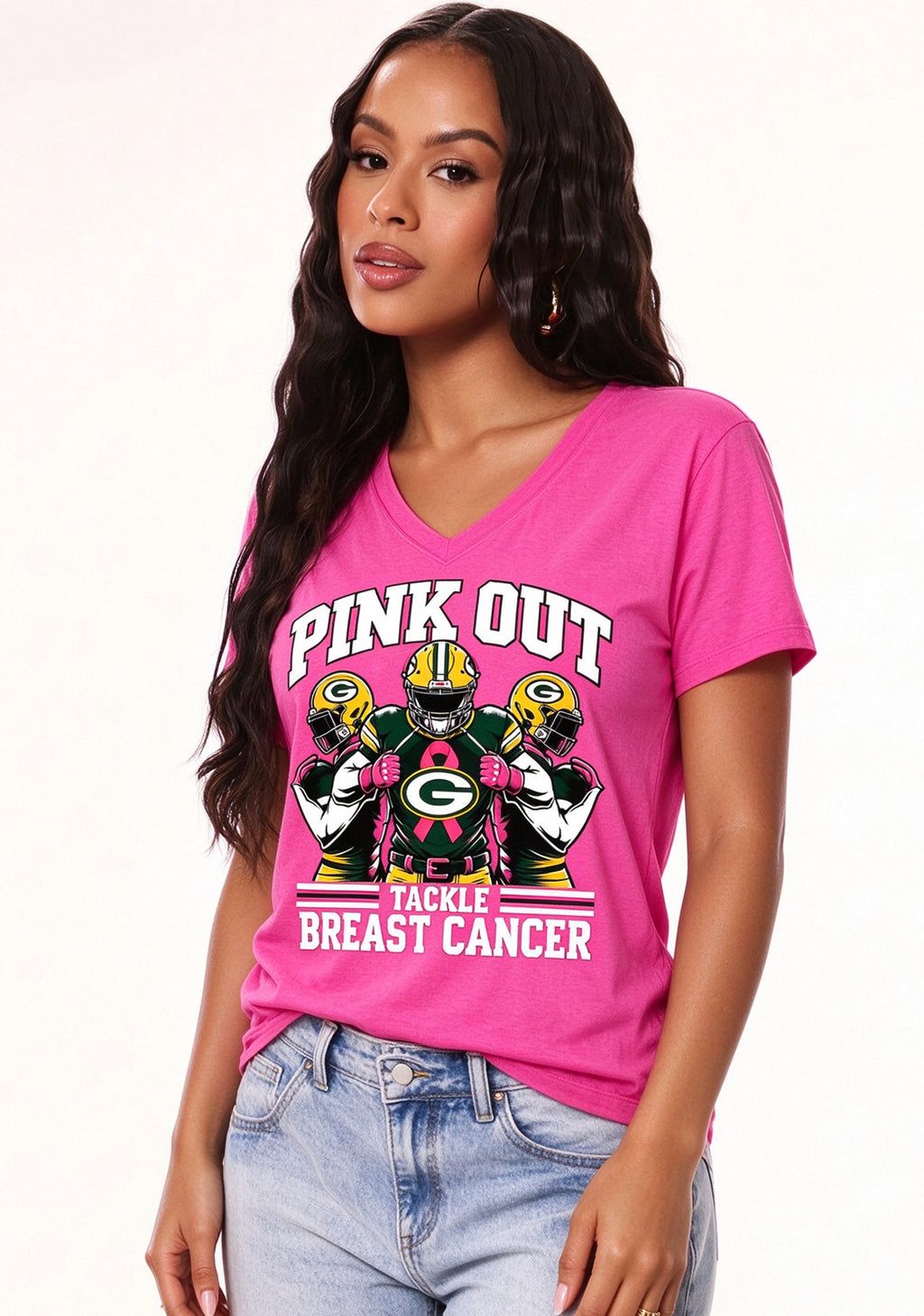 Green Bay Packers Pink Out Tackle Breast Cancer Awareness V-Neck T-Shirt