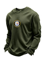 Pittsburgh Steelers Helmet Graphic Waffle Knit Crewneck Sweatshirt