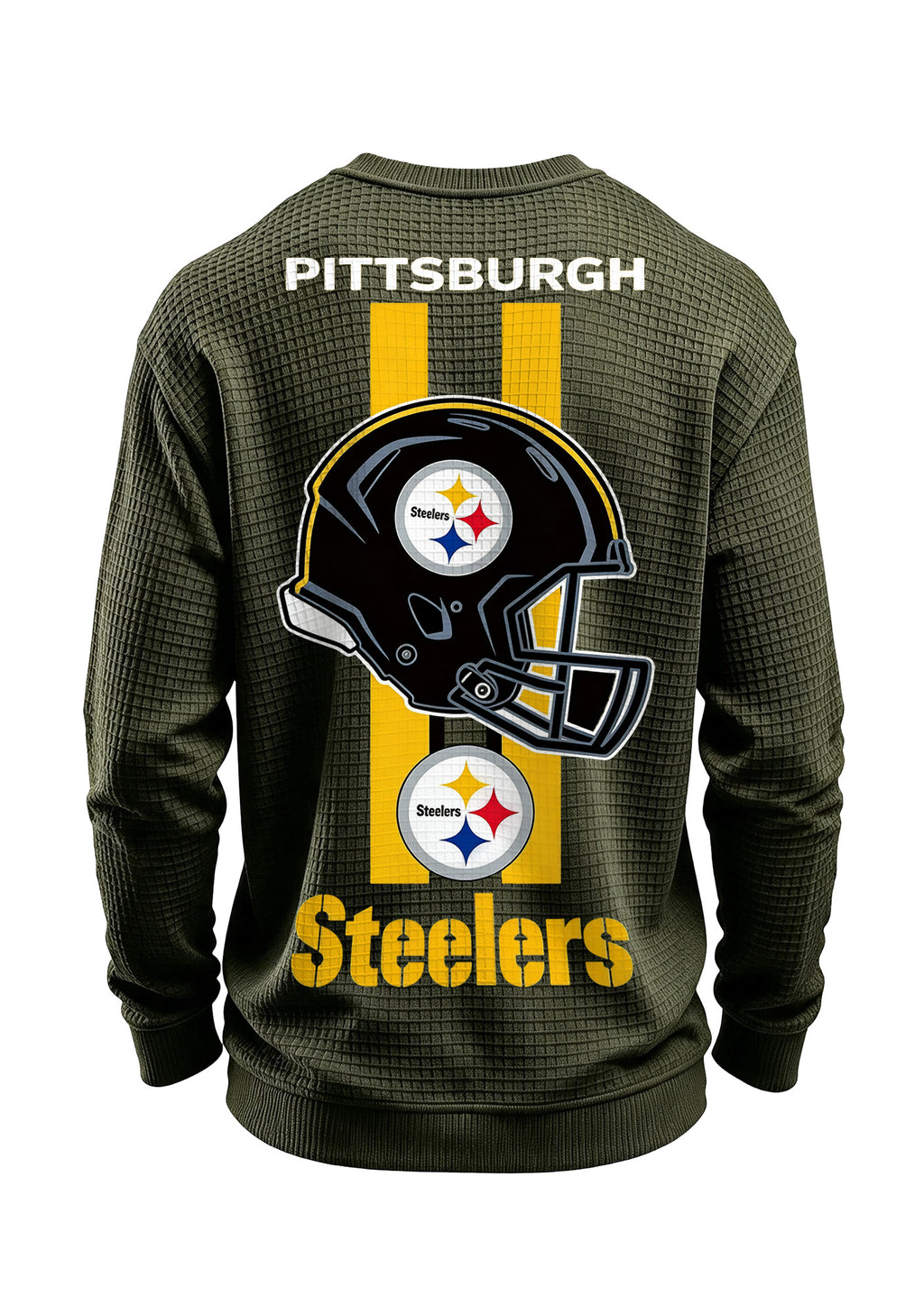 Pittsburgh Steelers Helmet Graphic Waffle Knit Crewneck Sweatshirt
