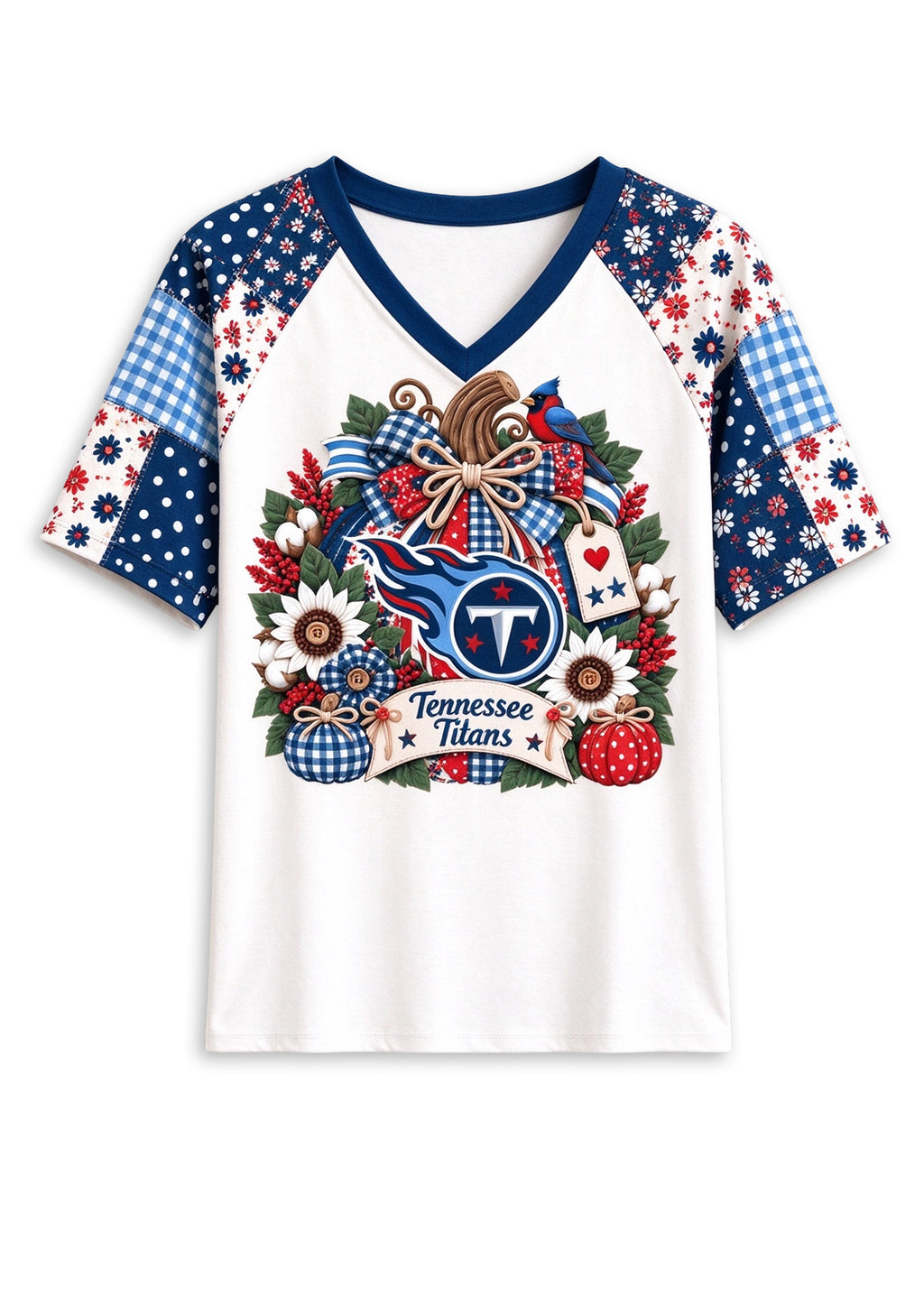 Women's Tennessee Titans Patchwork Sleeve V-Neck Raglan T-Shirt