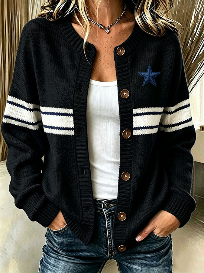 Women'S Casual Football Print Knitted Cardigan Top Secondary image