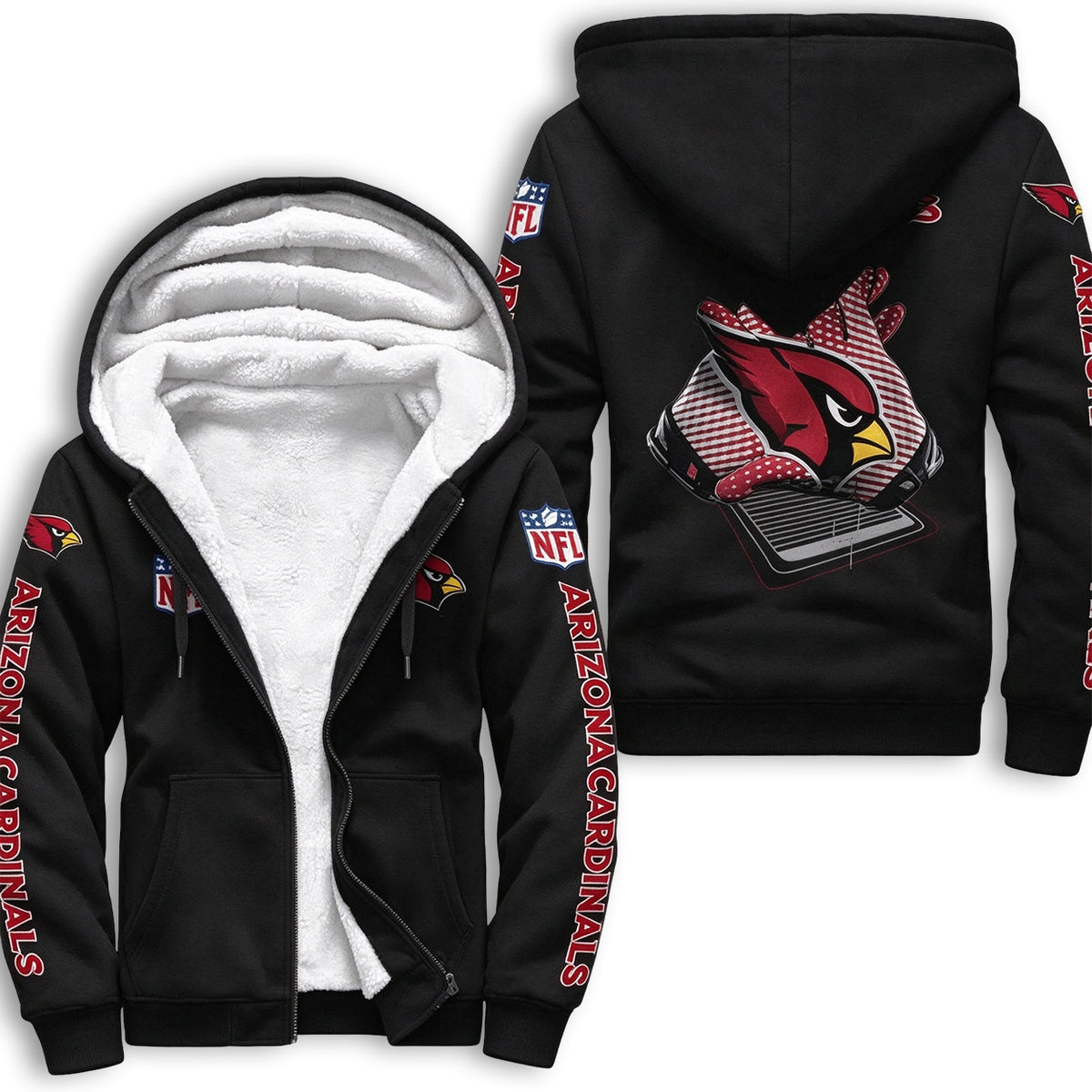 Arizona Cardinals Fleece Lined Zip Up Football Fan Hooded Jacket Main image