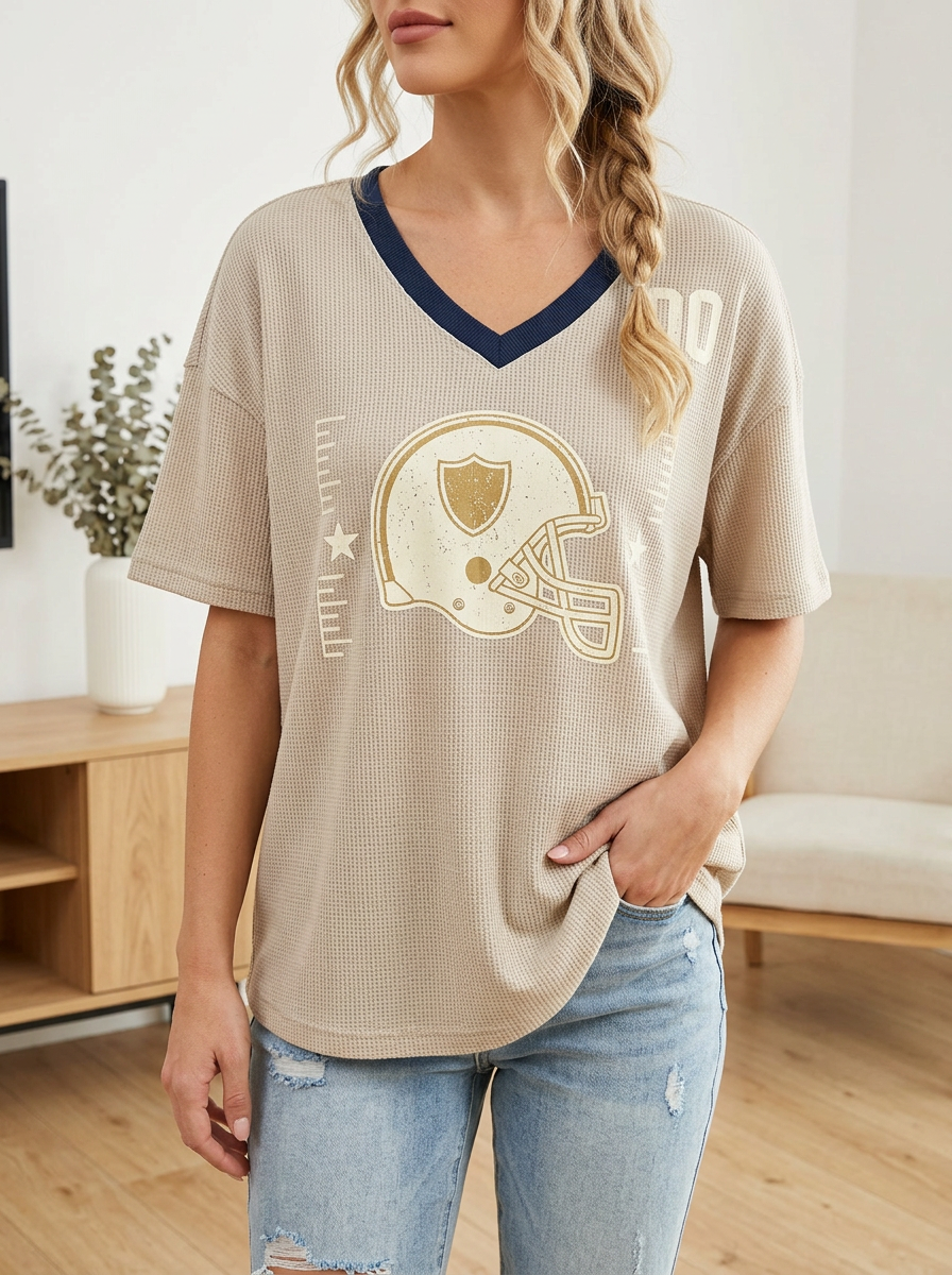 Women's Heritage Football Fan Helmet Graphic Printed Waffle Knit Top Main image