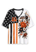 Women's Cincinnati Bengals American Flag Floral V-Neck T-Shirt