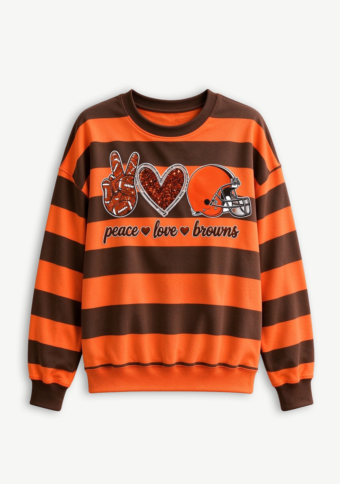 Women's Peace Love Cleveland Browns Striped Crewneck Sweatshirt Secondary image