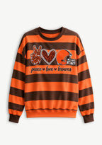 Women's Peace Love Cleveland Browns Striped Crewneck Sweatshirt