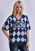 Women's Dallas Cowboys Argyle #1 Fan Heart Helmet V-Neck T-Shirt