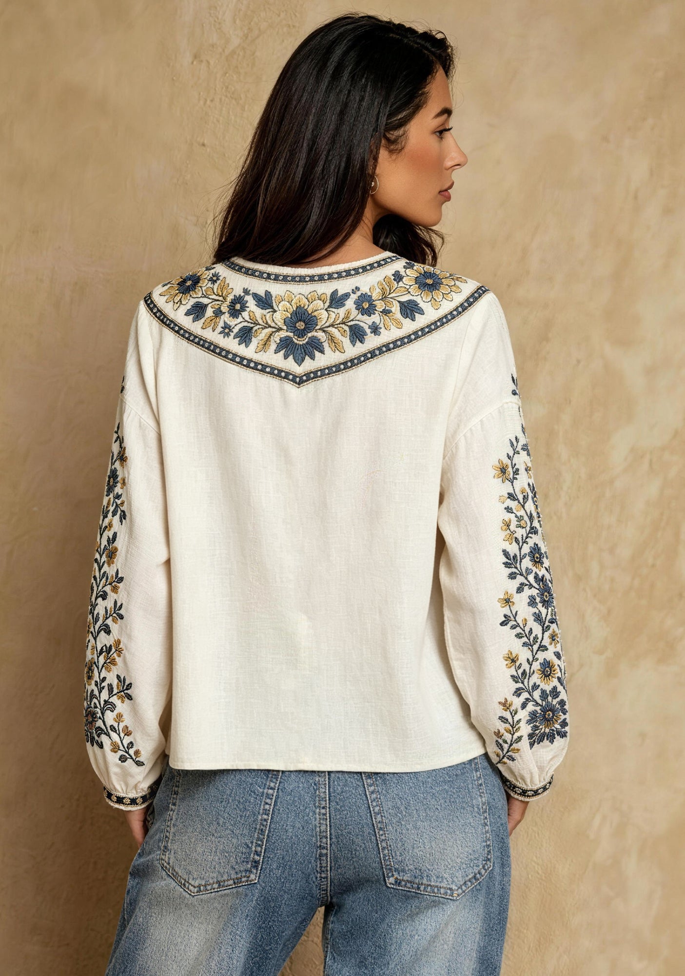Women's Los Angeles Rams Boho Floral Printed V-Neck Long Sleeve Shirt Secondary image