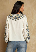 Women's Los Angeles Rams Boho Floral Printed V-Neck Long Sleeve Shirt