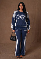 Women's Dallas Cowboys Crewneck Sweatshirt & Flared Pants 2 Piece Set