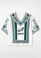 Boho Teal Floral Philadelphia Eagles V-Neck Blouse