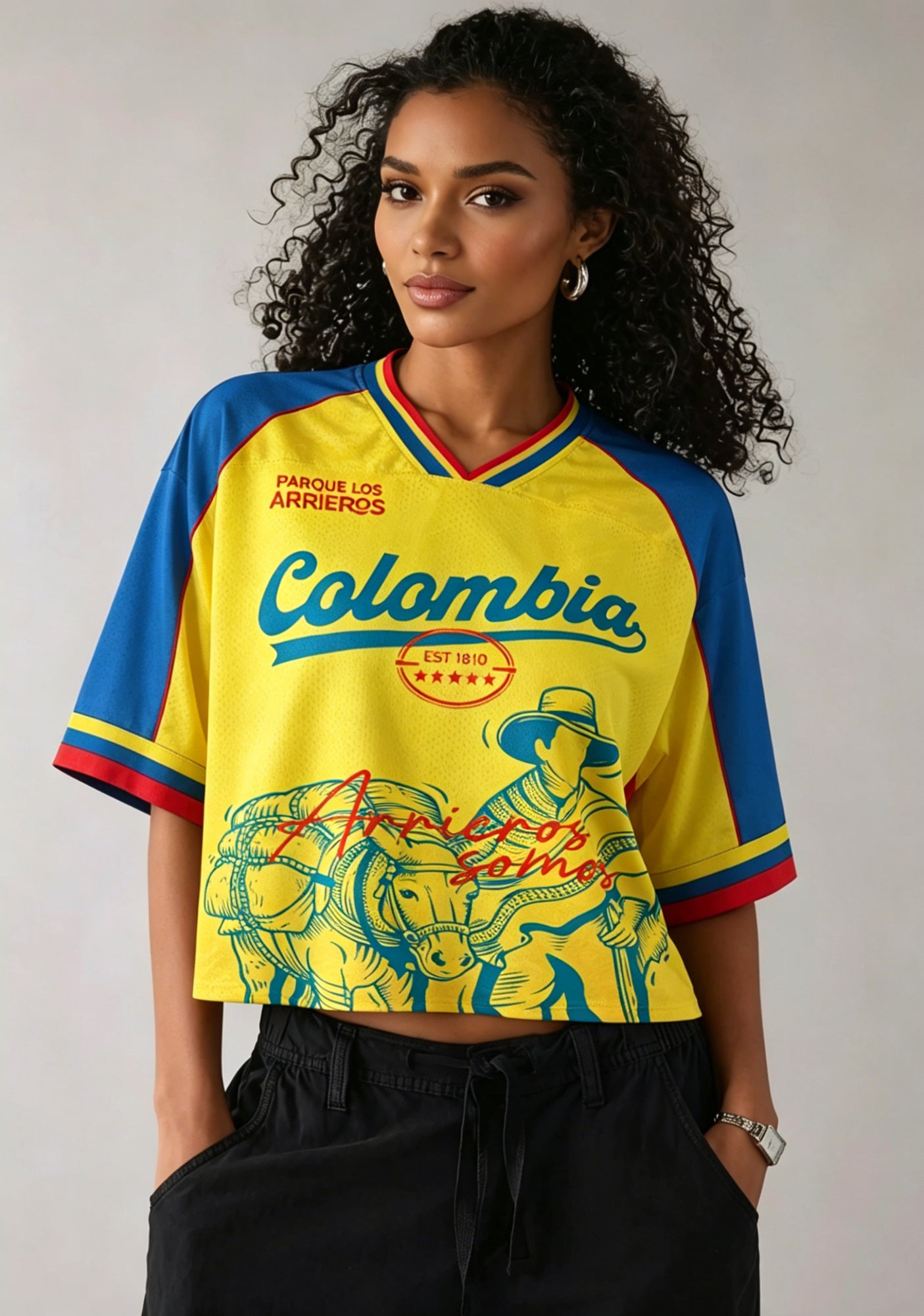 Los Arrieros Park Retro Colombian Flag Cropped Mesh Jersey Shirt Main image
