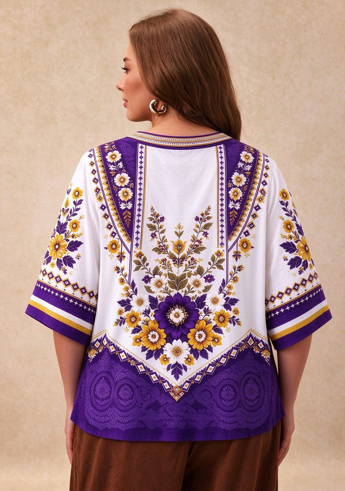 Women’s Minnesota Vikings Boho Floral V-Neck 3/4 Sleeve Shirt Secondary image
