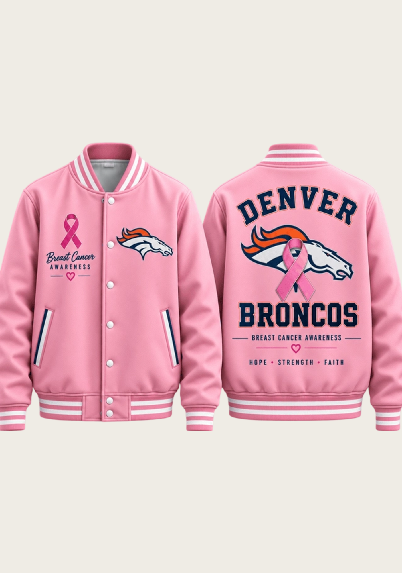 Denver Broncos Breast Cancer Awareness Pink Ribbon Varsity Jacket Secondary image
