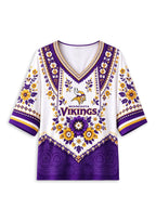 Women’s Minnesota Vikings Boho Floral V-Neck 3/4 Sleeve Shirt