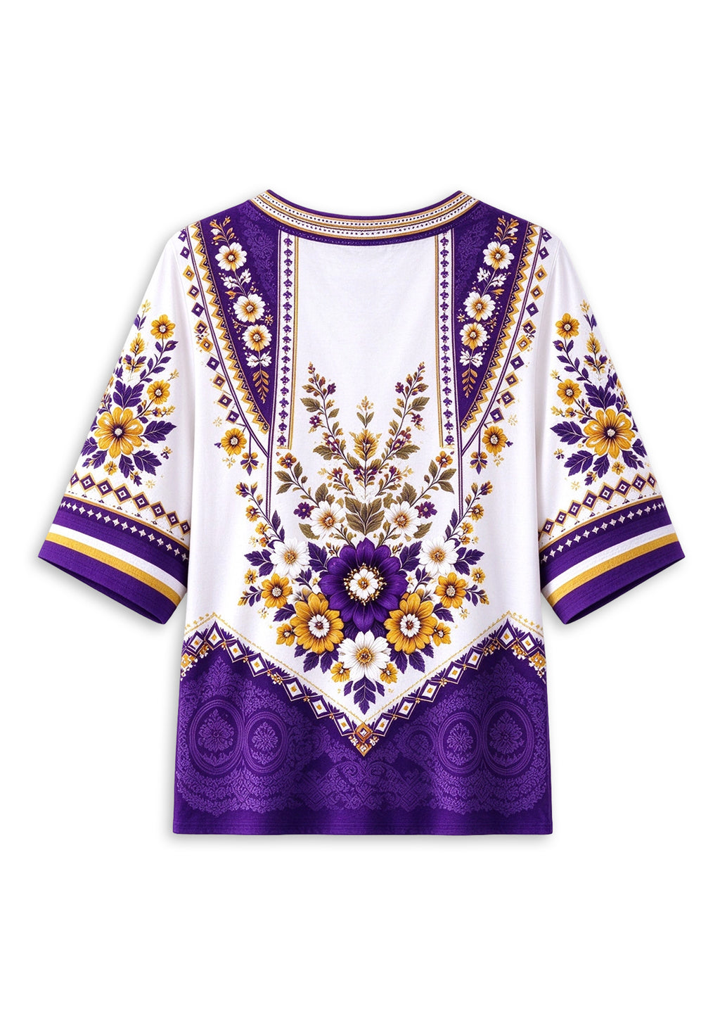 Women’s Minnesota Vikings Boho Floral V-Neck 3/4 Sleeve Shirt