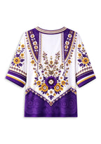 Women’s Minnesota Vikings Boho Floral V-Neck 3/4 Sleeve Shirt