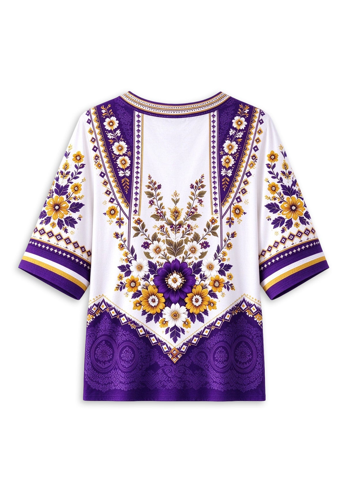Women’s Minnesota Vikings Boho Floral V-Neck 3/4 Sleeve Shirt