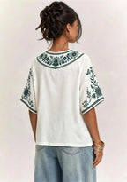 Boho Teal Floral Philadelphia Eagles V-Neck Blouse
