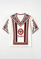 Boho Floral Border Brentford V-Neck Blouse