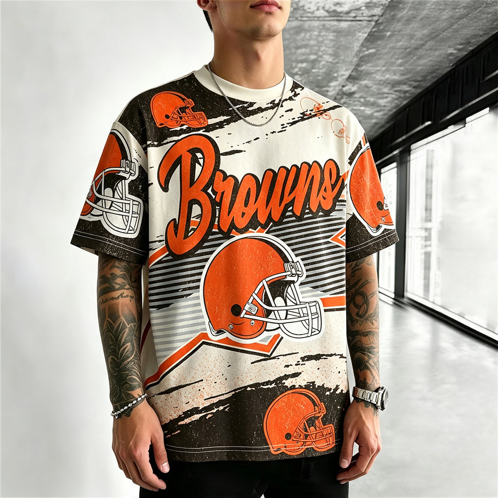 Cleveland Browns Vintage Helmet Graffiti Printed T-Shirt