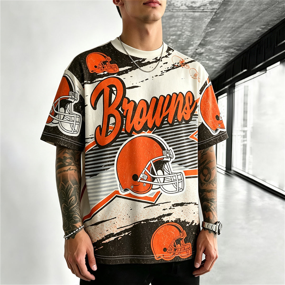 Cleveland Browns Vintage Helmet Graffiti Printed T-Shirt