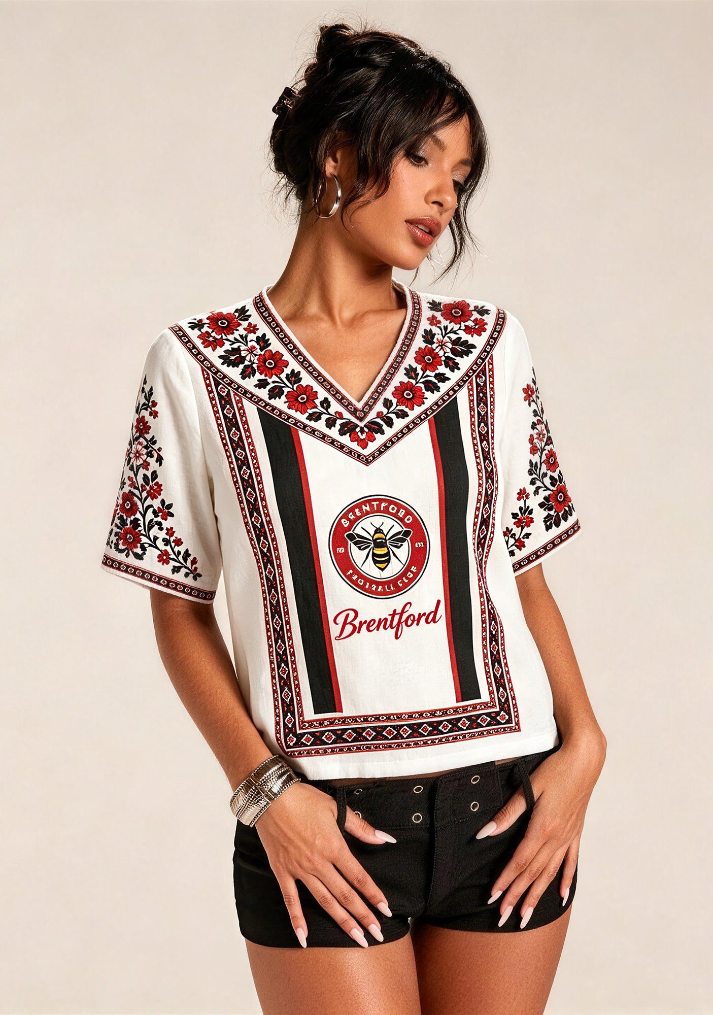 Boho Floral Border Brentford V-Neck Blouse Main image