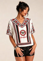Boho Floral Border Brentford V-Neck Blouse