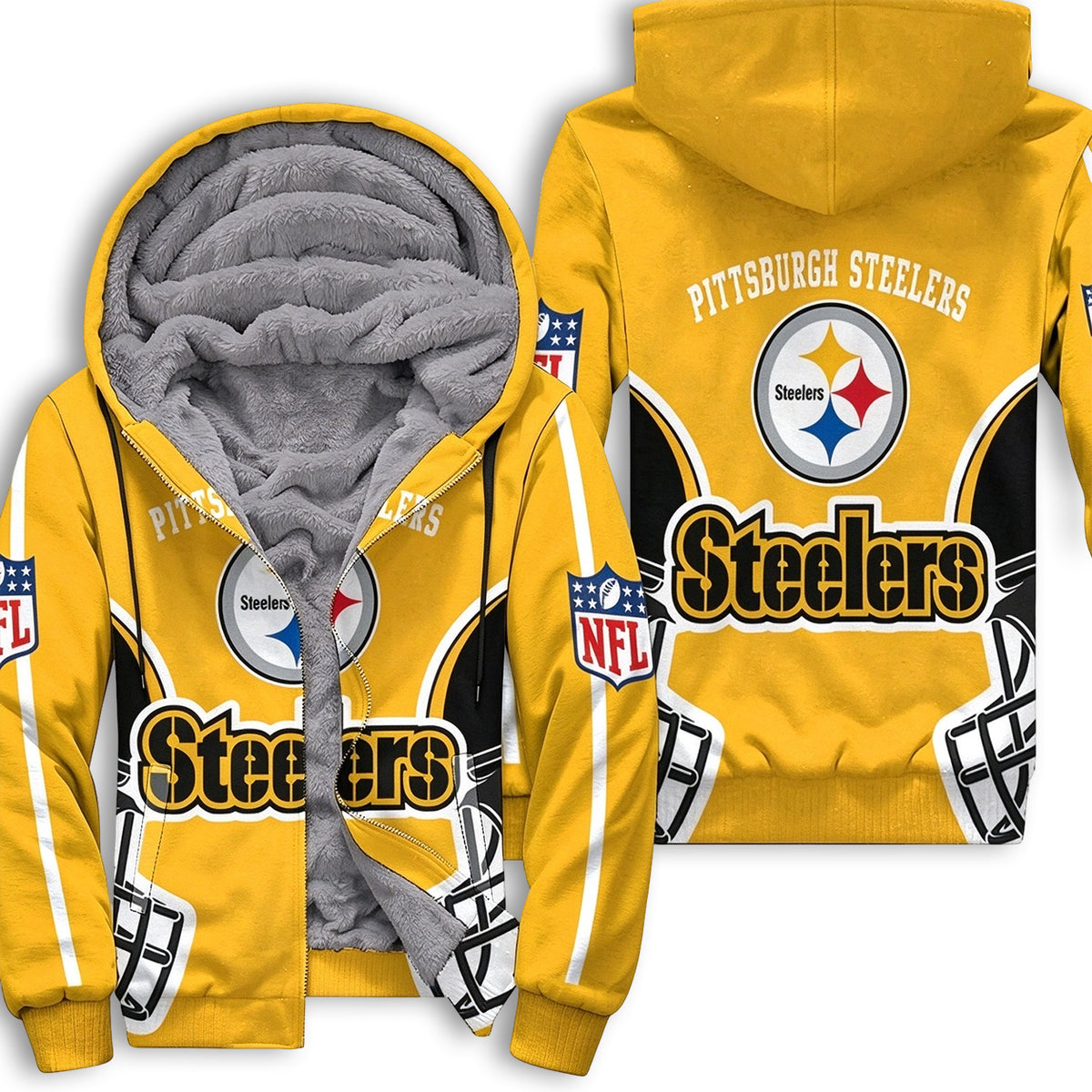 Pittsburgh Steelers Fleece Lined Zip Up Football Fan Hooded Jacket Main image