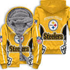 Pittsburgh Steelers Fleece Lined Zip Up Football Fan Hooded Jacket