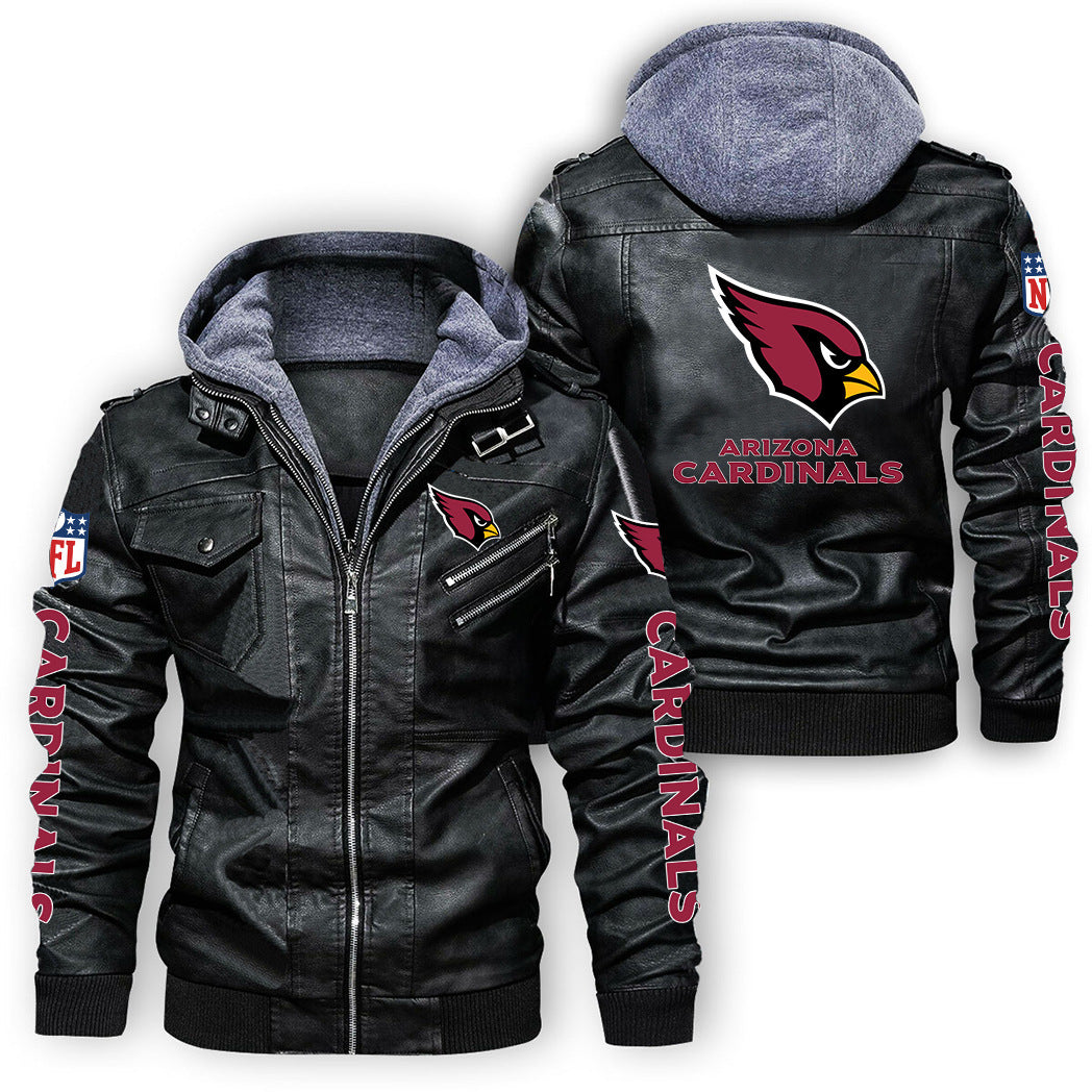 Arizona Cardinals Graphic PU Leather Hooded Jacket