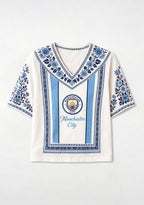 Boho Floral Border Manchester City V-Neck Blouse