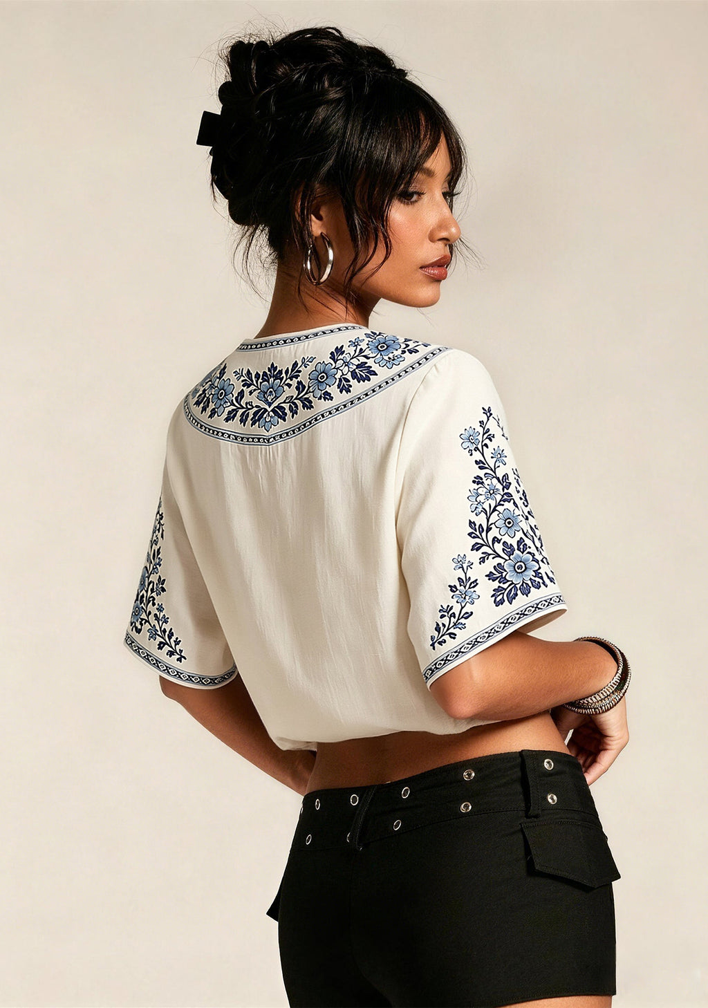 Boho Floral Border Manchester City V-Neck Blouse