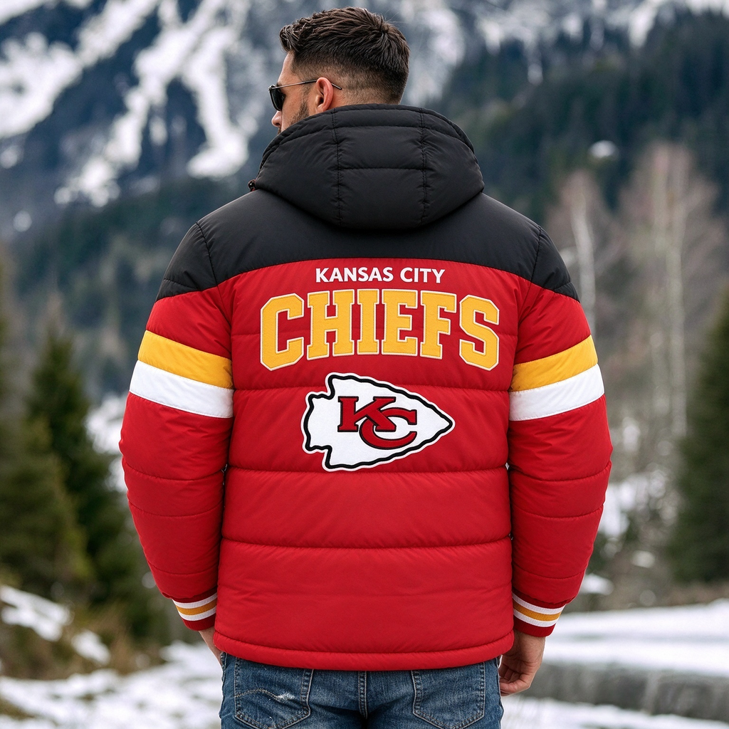 Kansas City Chiefs Hooded Color Block Puffer Jacket  Custom Name Gifts For Fan