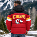 Kansas City Chiefs Hooded Color Block Puffer Jacket  Custom Name Gifts For Fan
