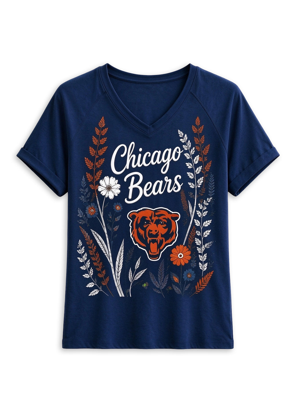 Women's Chicago Bears Wildflower Graphic V-Neck Raglan Rolled T-Shirt