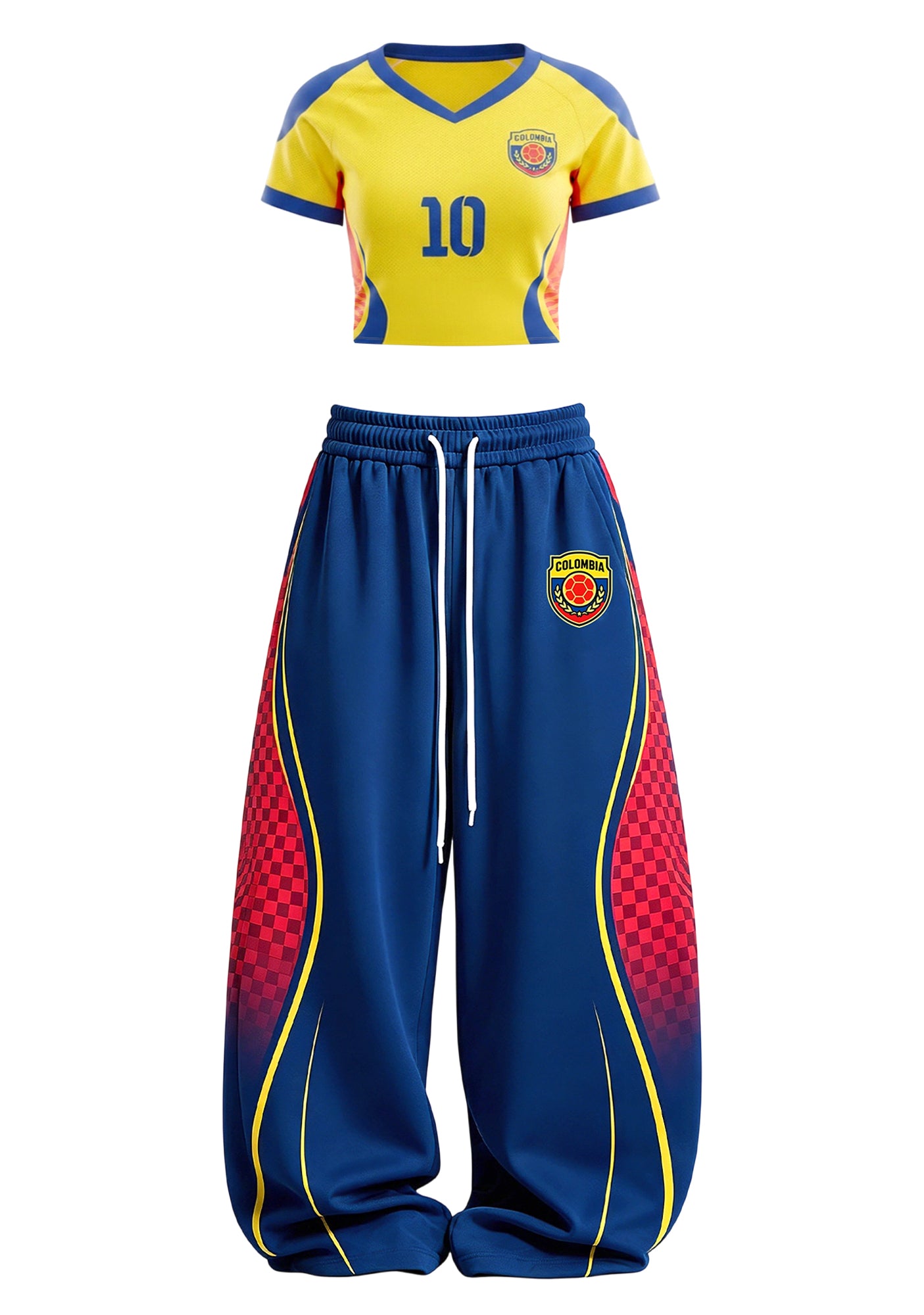 Checker Side Stripe Colombia Game Day Tops & Elasticated Trousers Two-Piece Set Secondary image