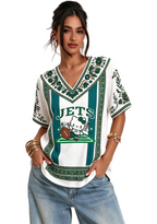 Women's Boho Floral New York Jets Hello Kitty Game Day V Neck Shirt
