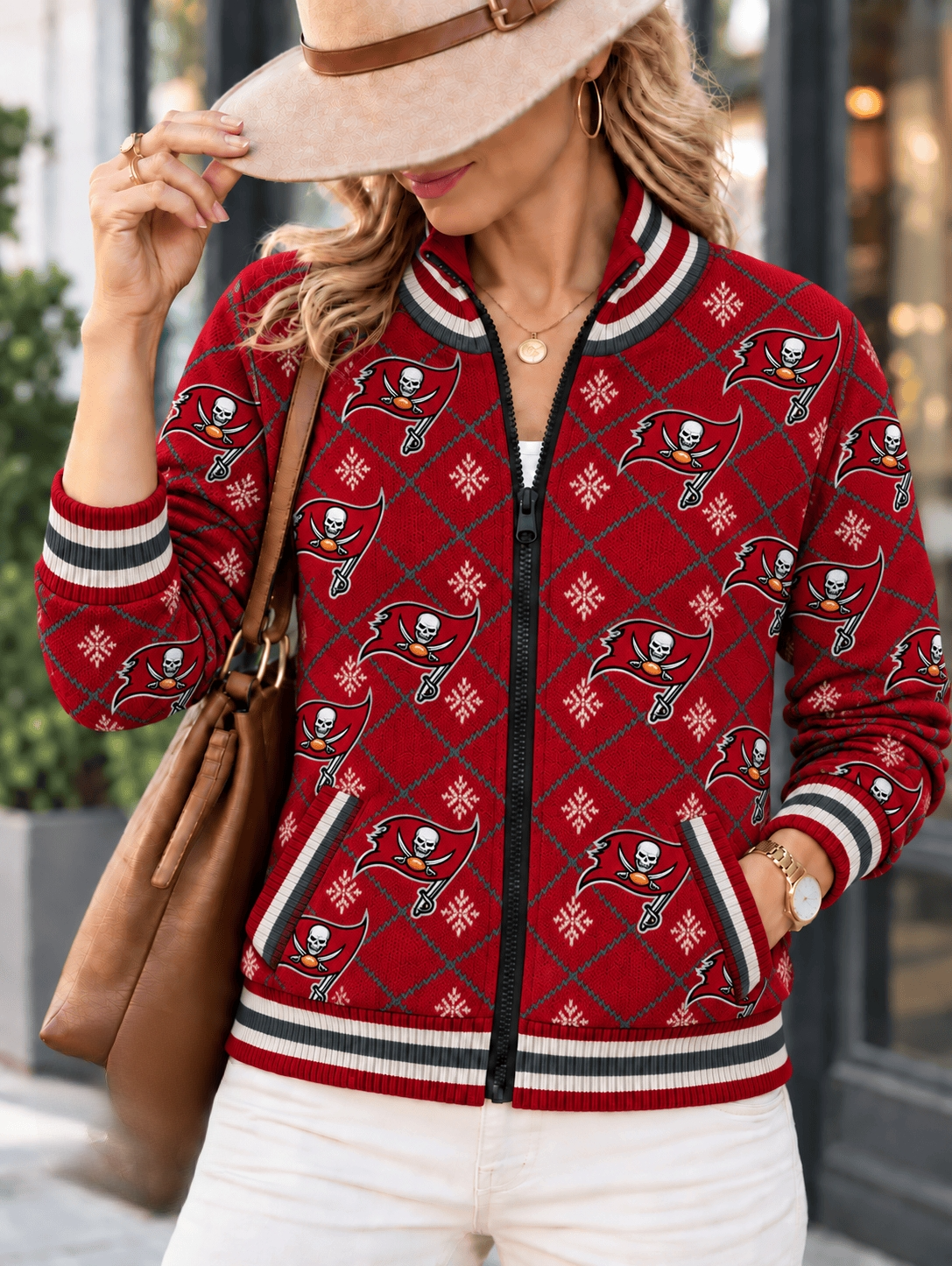 Women's Tampa Bay Buccaneers Argyle Print Zip Up Varsity Jacket