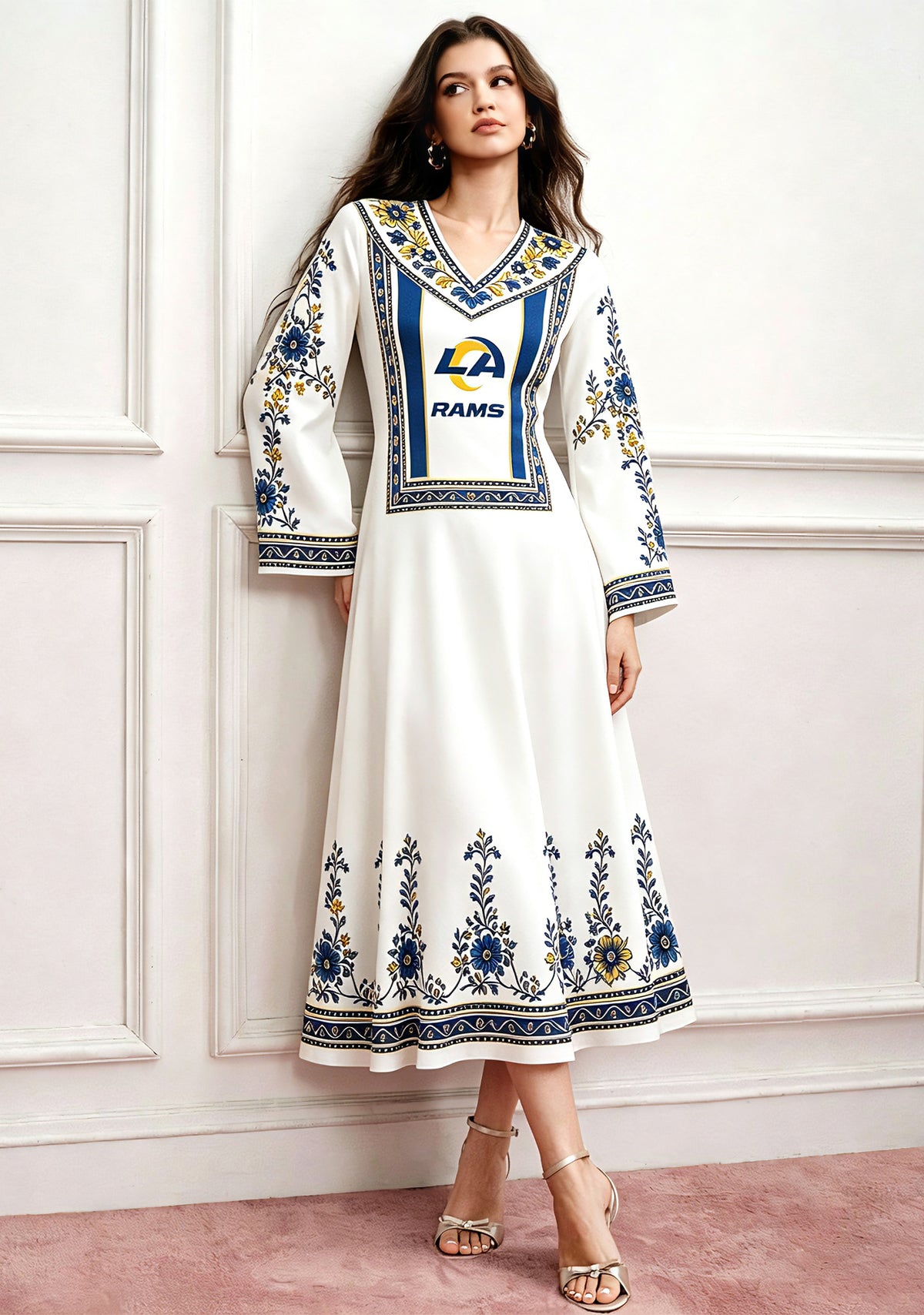 Los Angeles Rams Boho Floral Printed Game‑Day Midi Dress Main image