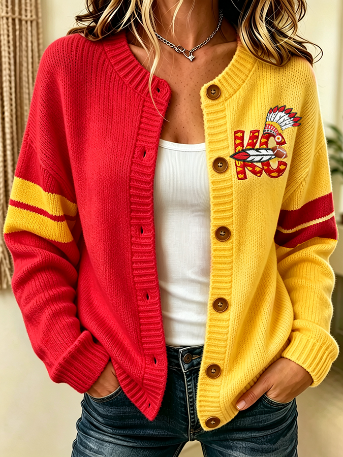 Women'S Casual Football Plant Knitted Cardigan Top