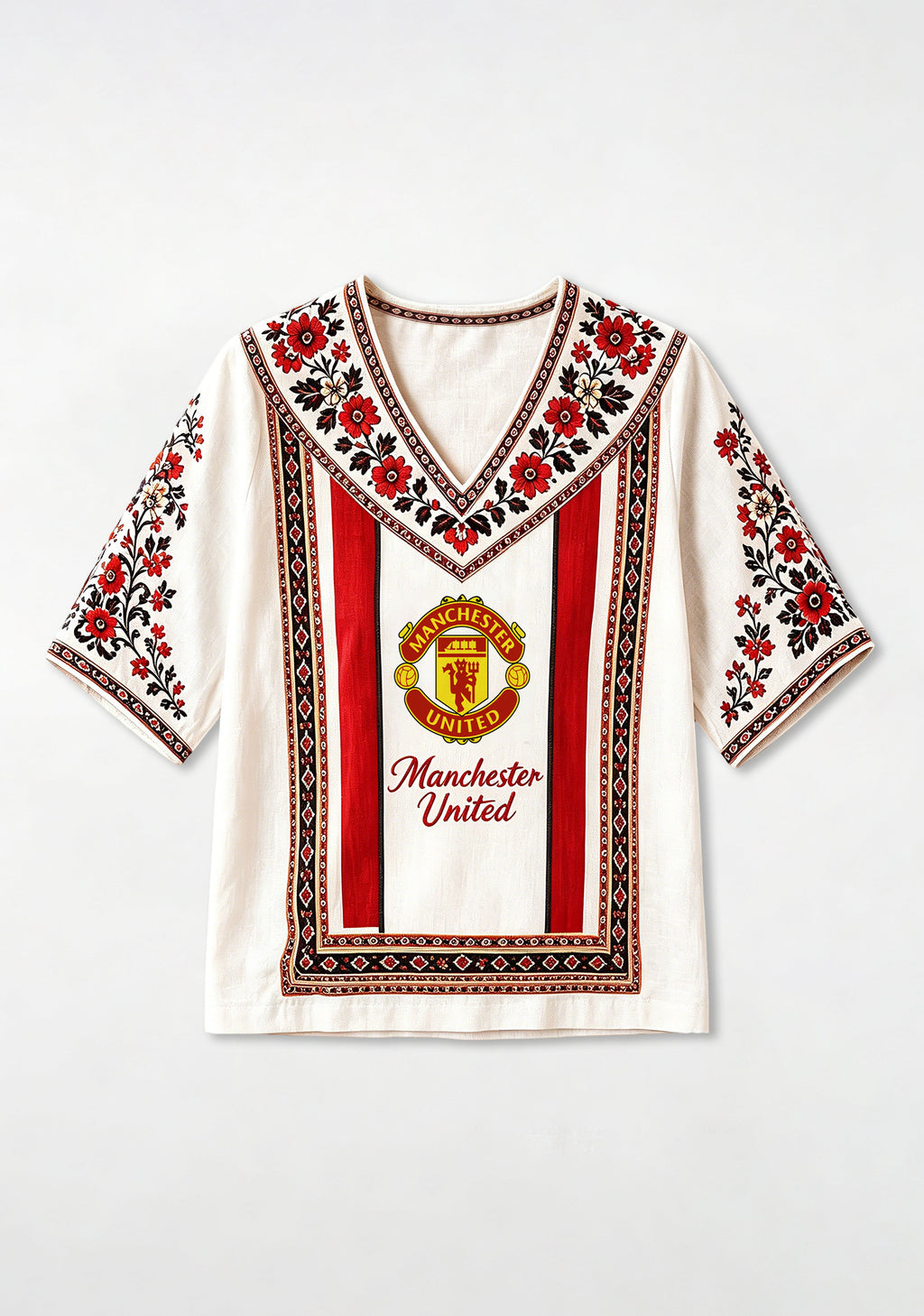 Boho Floral Border Manchester United V-Neck Blouse