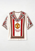 Boho Floral Border Manchester United V-Neck Blouse