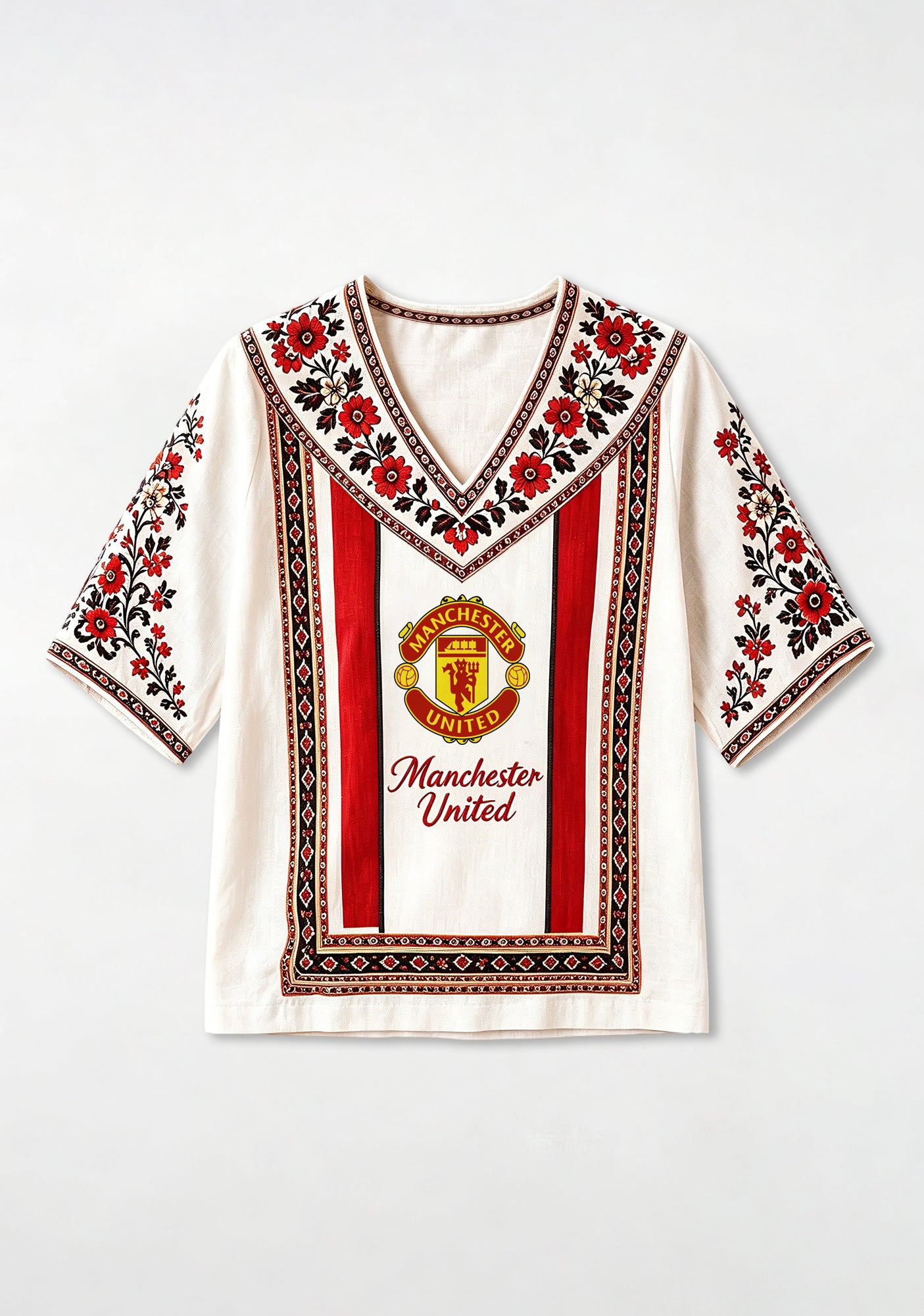 Boho Floral Border Manchester United V-Neck Blouse