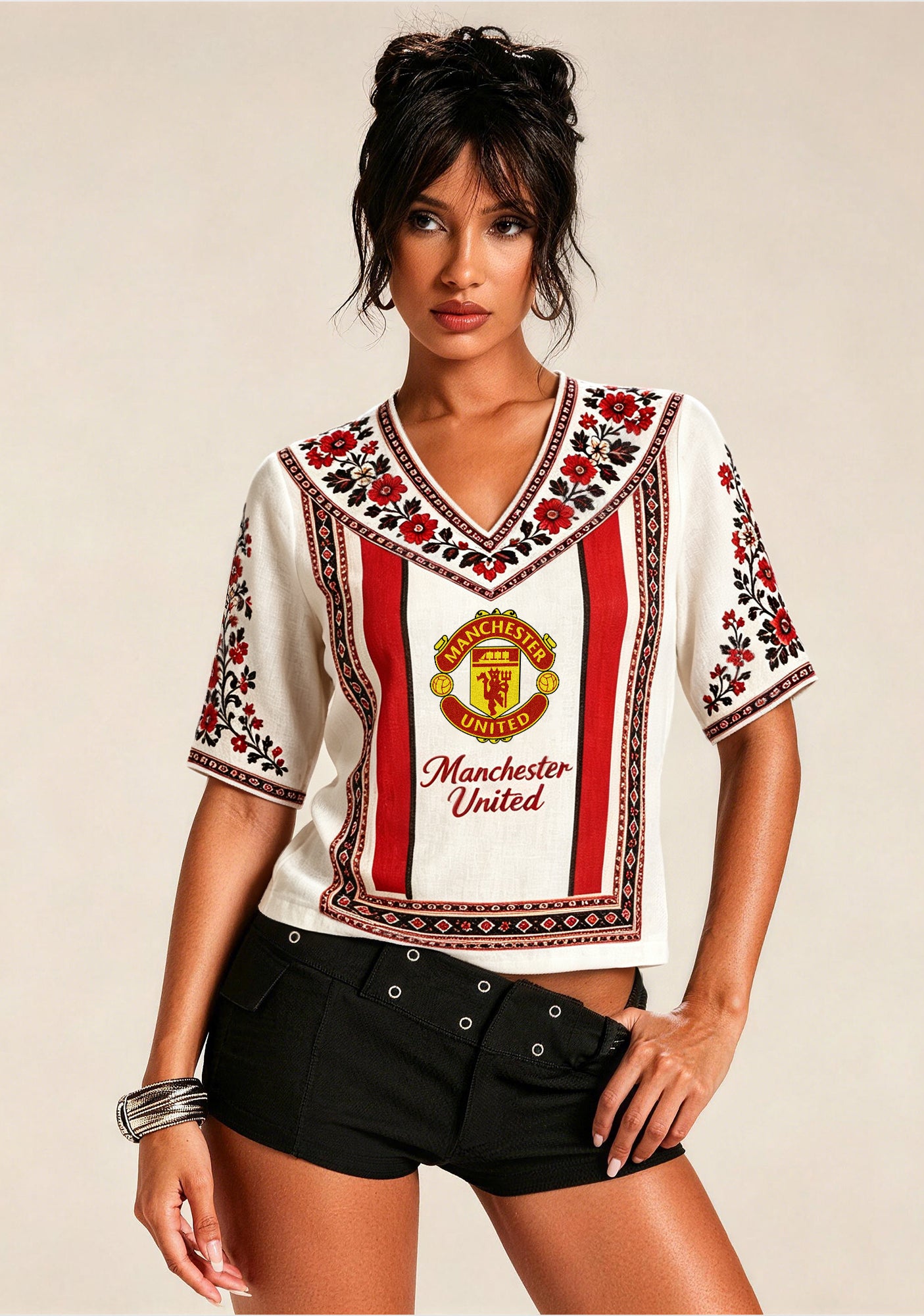 Boho Floral Border Manchester United V-Neck Blouse Main image