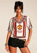 Boho Floral Border Manchester United V-Neck Blouse