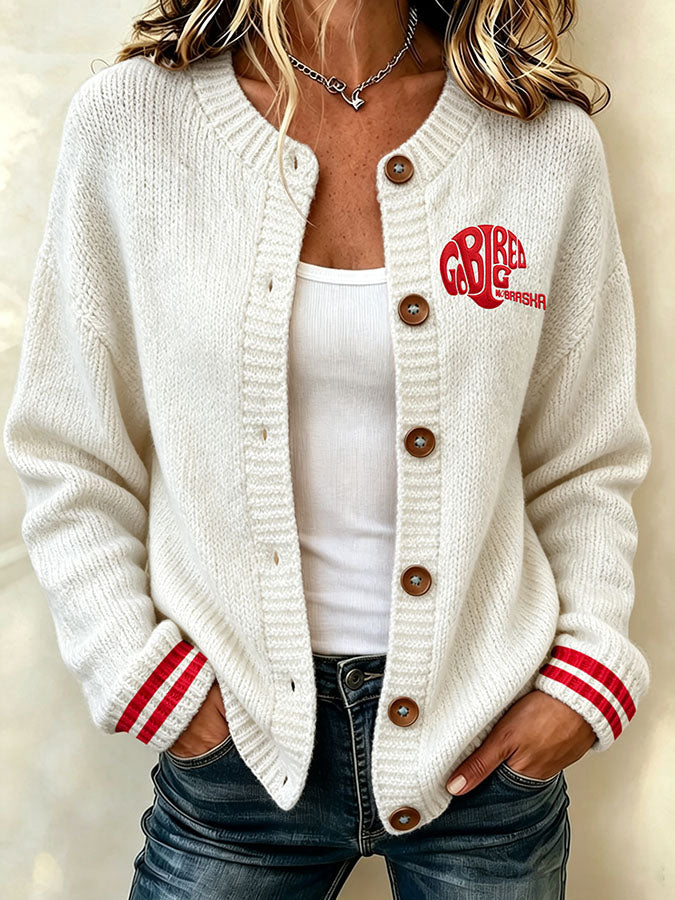 Women'S Casual Football Plant Knitted Cardigan Top Secondary image