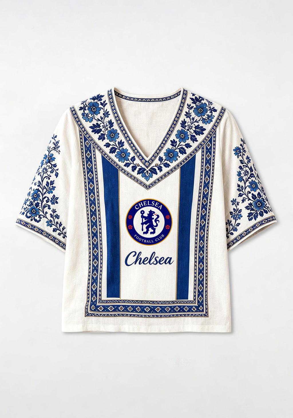 Boho Floral Border Chelsea V-Neck Blouse